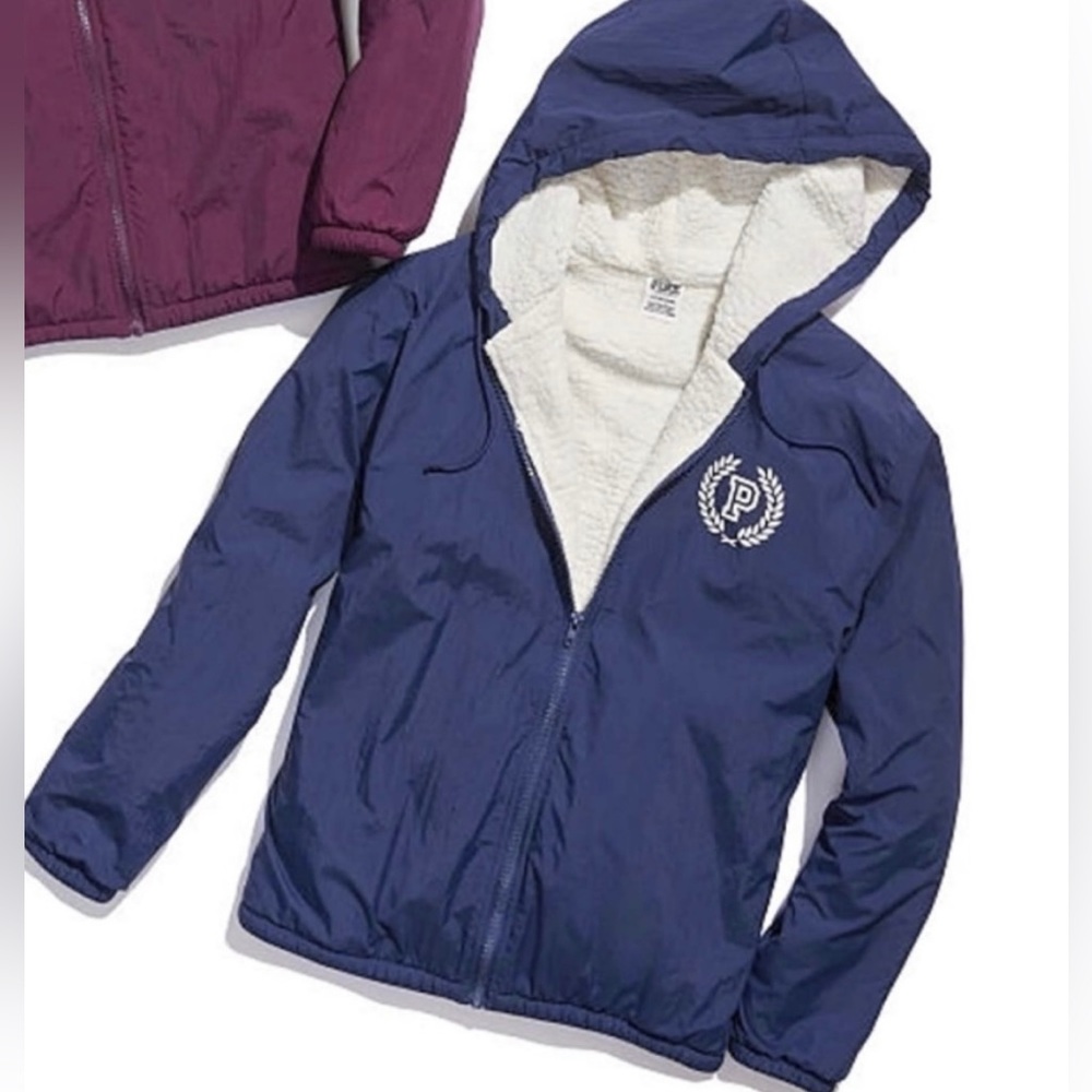 VS Pink Navy Blue Sherpa Lined Jacket - Picture 2 of 6